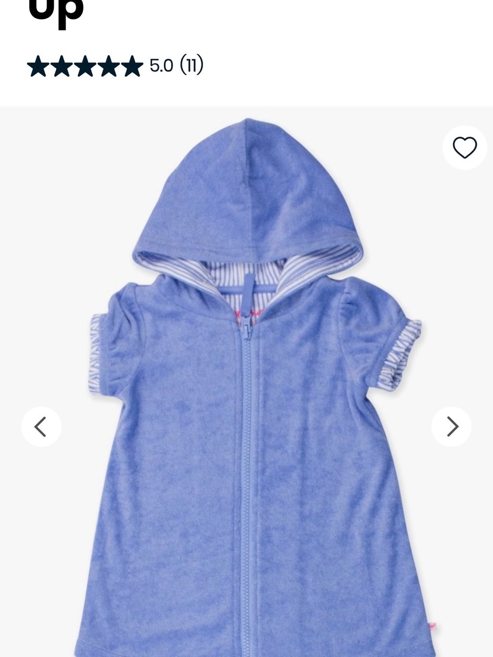 Rufflebutts Swim Hooded Zip-Front terry Cover Up Dress in Periwinkle